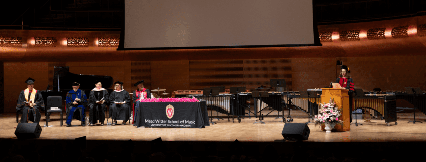 A photo from a School of Music graduation ceremony at the Hamel Music Center.