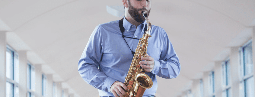 A photo of Chance Stine playing saxophone.