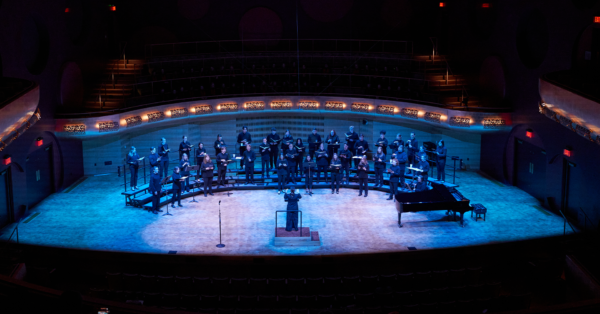 An image of a choir performing onstage at the Hamel Music Center.