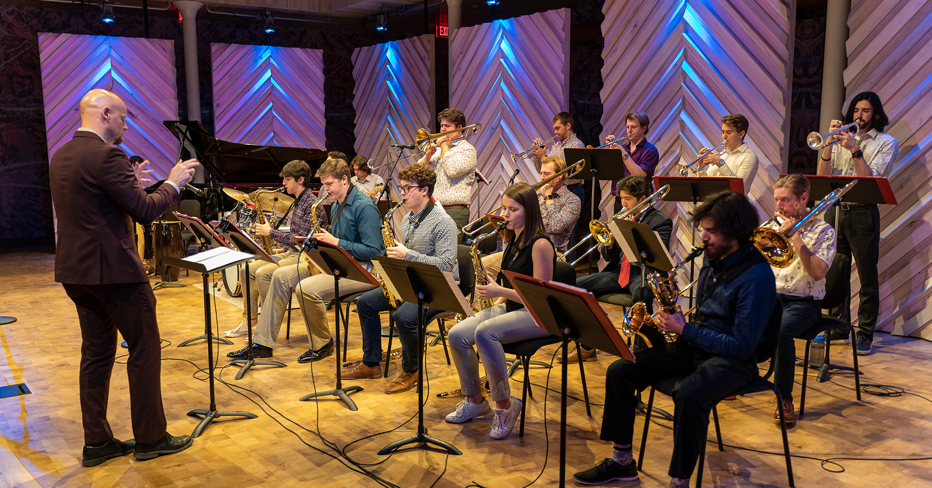 A photo of a jazz ensemble performing on stage at the Hamel Music Center. 