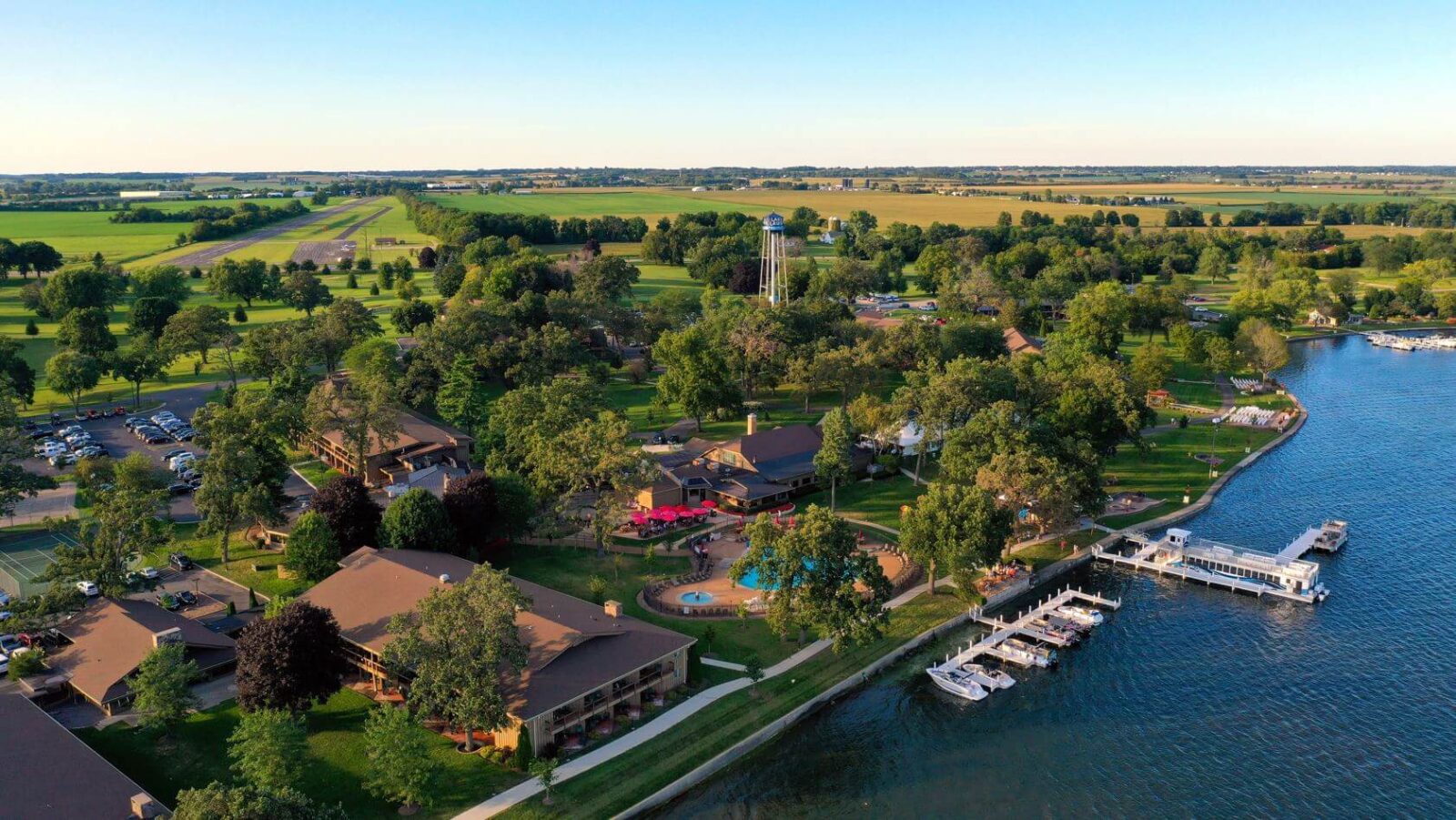 An aerial view of Lake Lawn Resort in Delavan, WI.