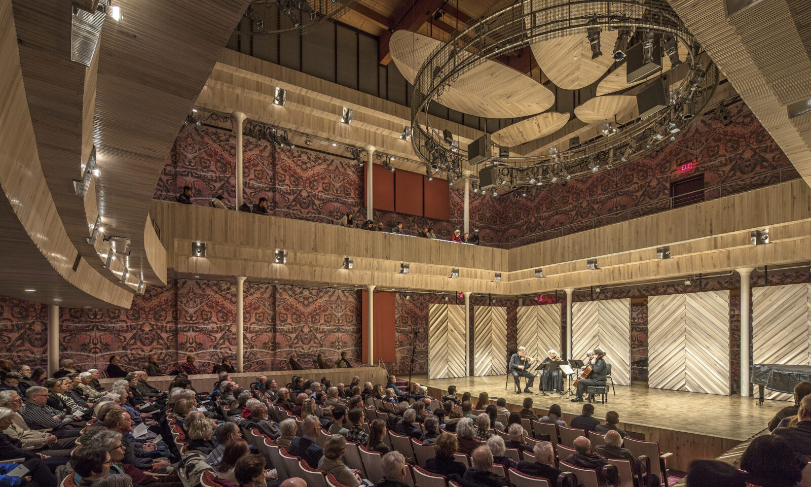 A photo of Pro Arte Quartet performing in Collins Recital Hall at the Hamel Music Center.