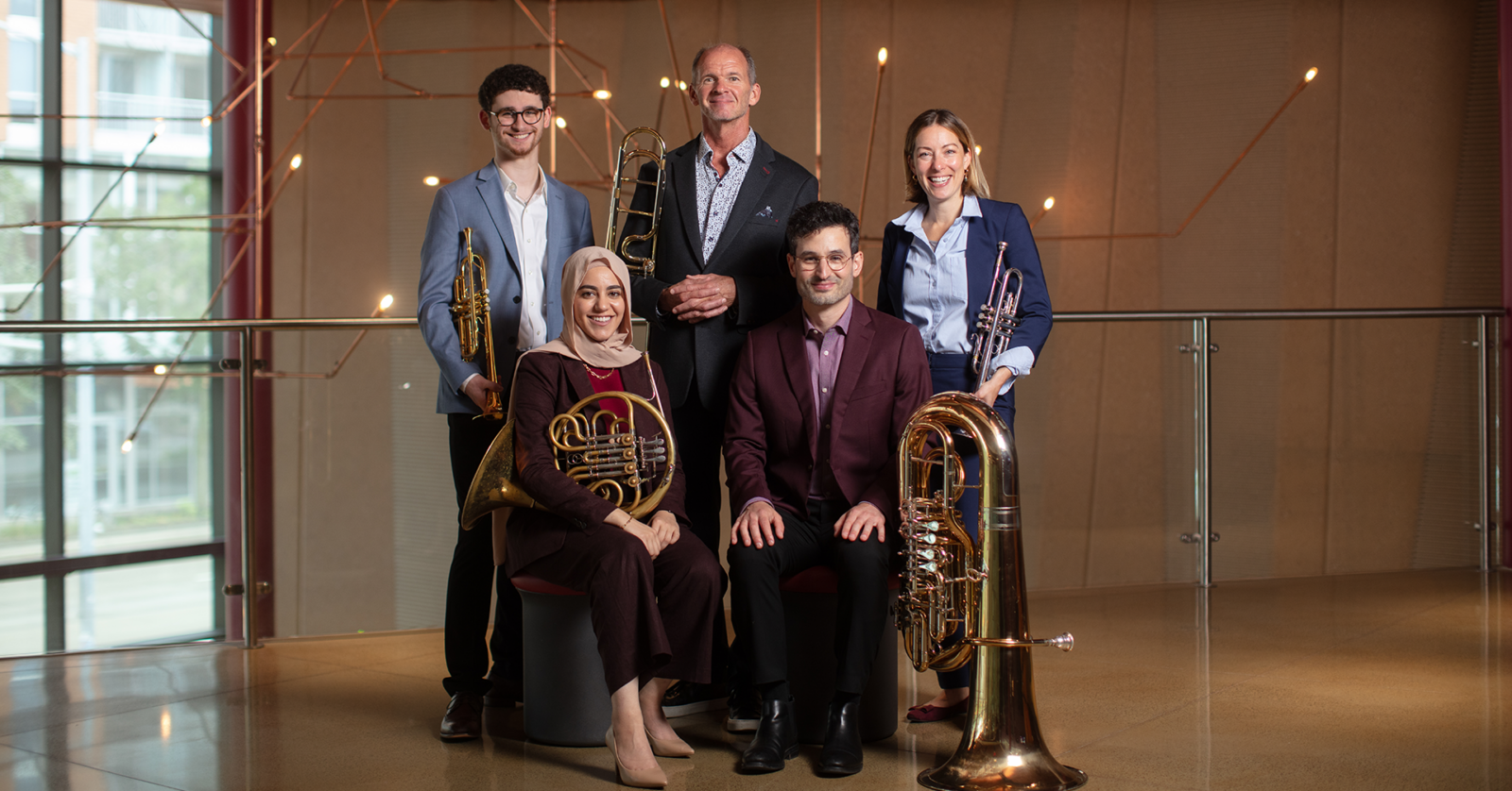 A group photo of the Wisconsin Brass Quintet.